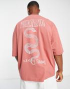 Asos Design Oversized T-shirt With Nirvana Print In Red