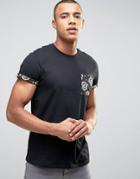 New Look T-shirt With Floral Pocket & Sleeve In Black - Black