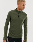 Asos 4505 Running Long Sleeve T-shirt With Stepped Hem And 1/4 Zip Neck - Green