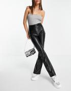 Asos Design Jersey Leather Look Kick Flare Pants In Black