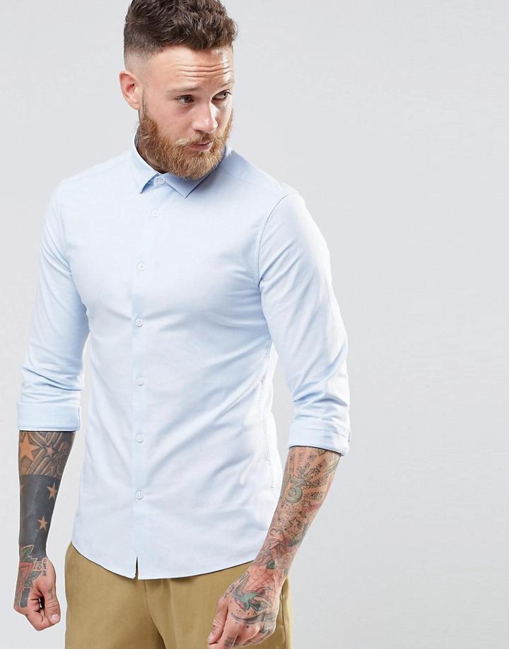 Asos Smart Skinny Oxford Shirt In Blue - Blue