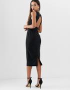 Asos Design V Front V Back Midi Dress With Tort Buckle-black
