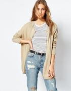 Asos Boyfriend Cardigan With Crew Neck In Soft Yarn - Oatmeal