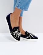 Miss Kg Lareina Embellished Velvet Sneakers - Navy