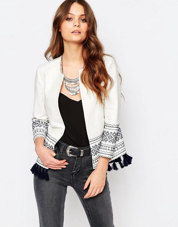 New Look Tassel Trim Edge To Edge Jacket - Multi