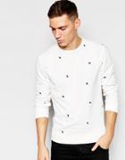 G-star Crew Sweatshirt G Astericks All Over Embroid In Milk - Saru Blue Embro
