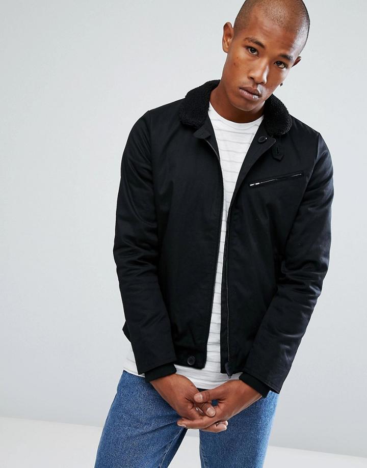 Troy Flight Jacket With Fleece Collar - Black