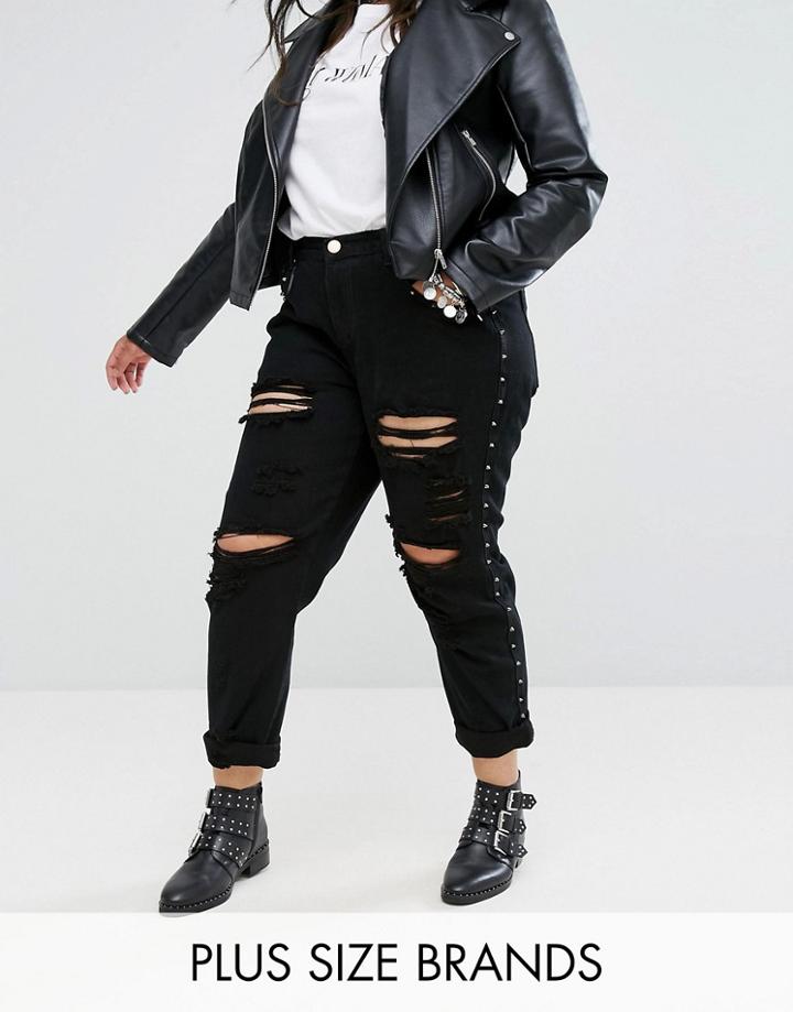 Alice & You Boyfriend Jeans With Metal Stud Detail - Black