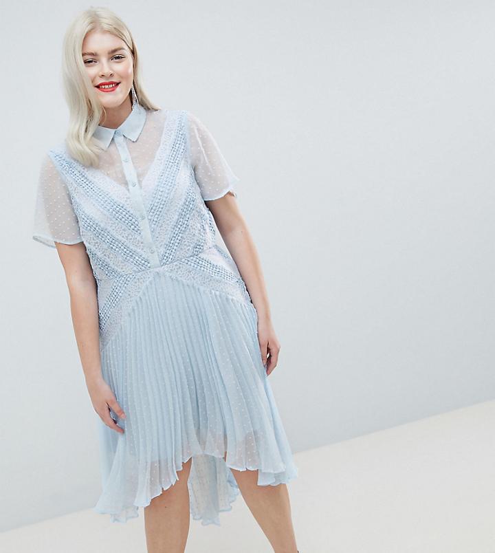 Asos Design Curve Shirt Dress In Dobby Lace - Blue