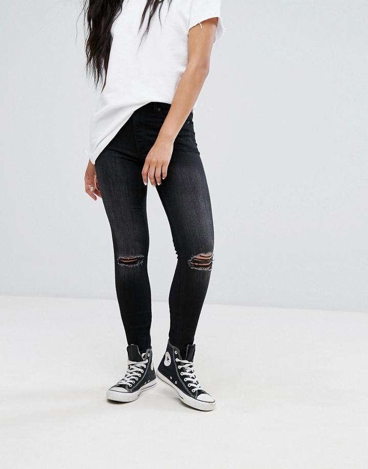 Cheap Monday Second Skin Rip Knee High Waisted Jeans - Black