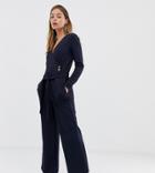 Vero Moda Petite Wrap Button Detail Jumpsuit In Navy - Navy