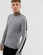 Religion Wool Mix Sweater With Side Stripe Sleeves In Gray