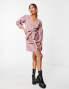Trendyol Tie Waist Mini Dress With Ruching Detail In Blush Pink