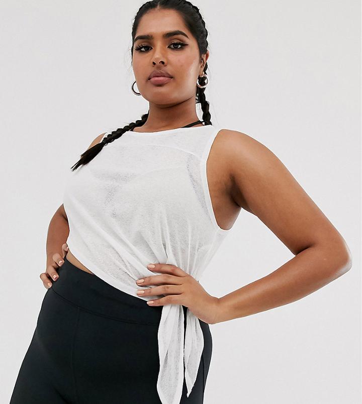 Asos 4505 Curve Sheer Tie Top-white