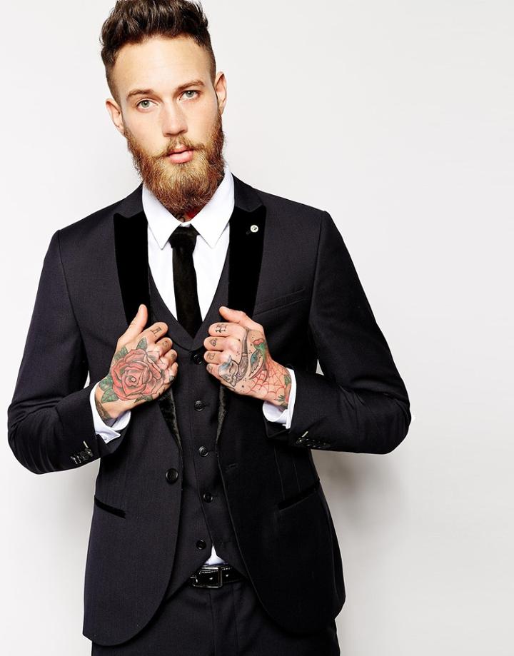 Noose & Monkey Suit Jacket With Velvet Lapel In Super Skinny Fit - Black