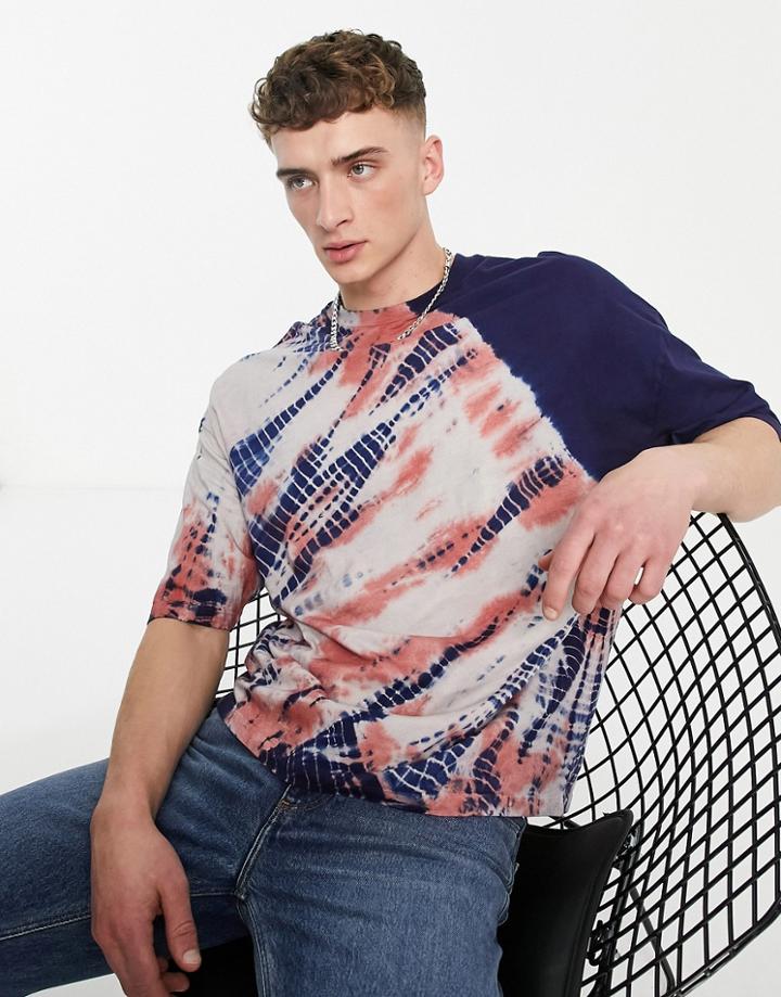 Asos Design Oversized T-shirt In All Over Orange And Blue Tie Dye