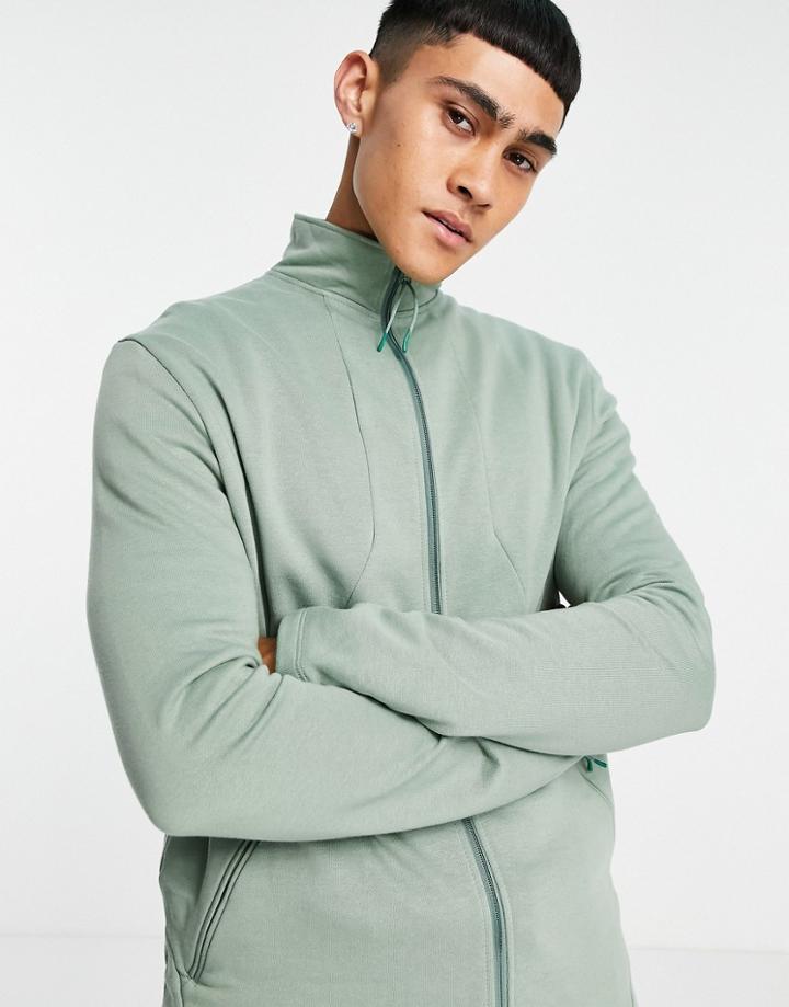 Asos Design Jersey Jacket With Utility Seams In Green - Part Of A Set