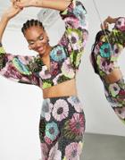 Asos Edition Top With Oversized Sleeves In Large Floral Bead And Sequin Set-multi