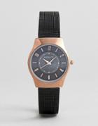 Christin Lars Mesh Strap Watch In Black With Gold Case