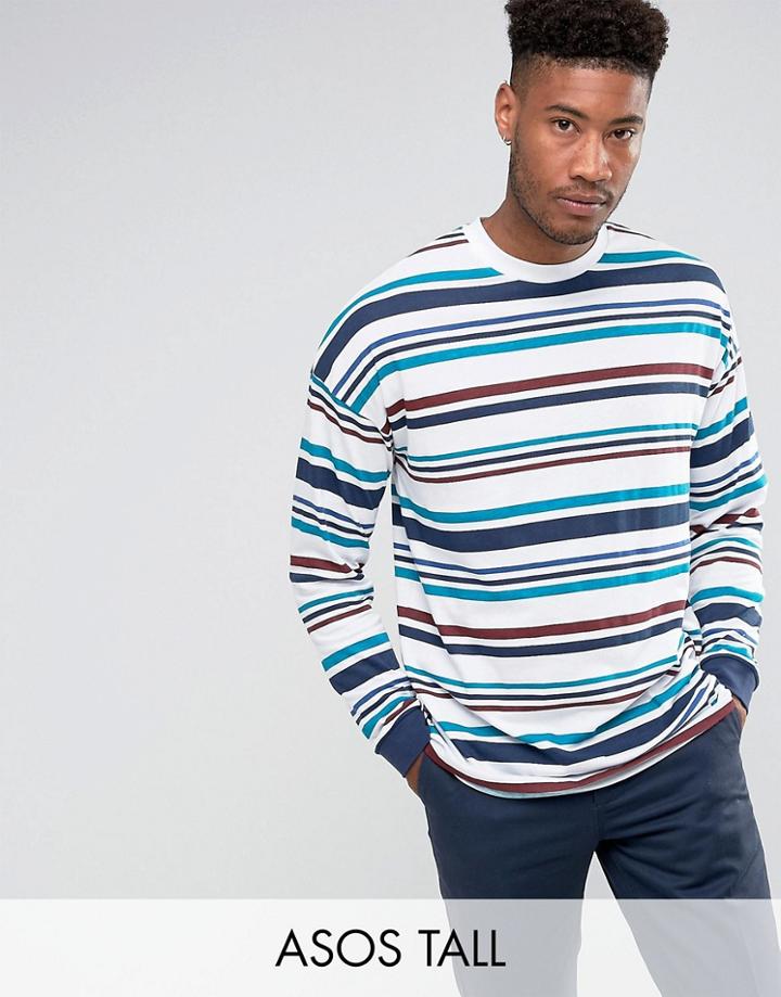 Asos Tall Oversized Long Sleeve T-shirt With Retro Stripe - Multi