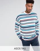 Asos Tall Oversized Long Sleeve T-shirt With Retro Stripe - Multi