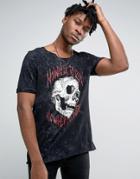 Asos Longline T-shirt With Raw Scoop Neck And Hem With Nowhere Skull P