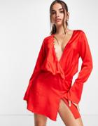 Asos Design Bias Cut Drape Mini Dress With Button Detail In Red