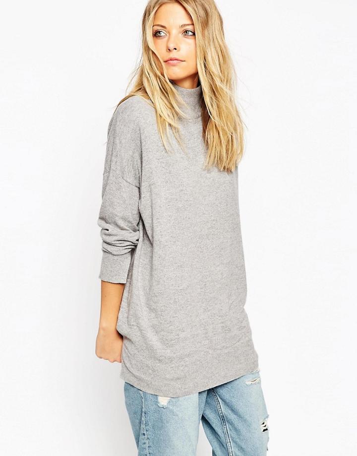 Asos Tunic With High Neck In Cashmere Blend - Gray