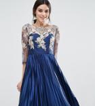 Chi Chi London Petite Bardot Long Sleeve Lace Dress With Pleated Skirt - Pink