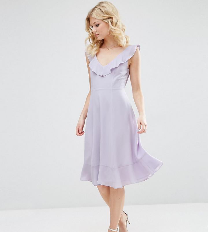 Asos Petite Midi Skater Dress With Frill Detail - Pink