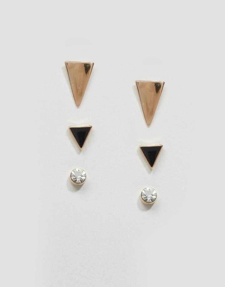 Designb London Stud & Triangle Layering Earrings - Multi