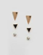 Designb London Stud & Triangle Layering Earrings - Multi