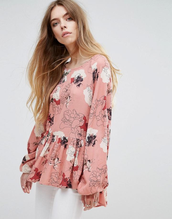 Vila Floral Printed Boho Blouse - Pink