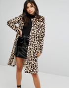 Prettylittlething Leopard Print Faux Fur Coat - Brown