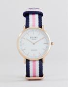 Reclaimed Vintage Inspired Stripe Canvas Watch In Pink/blue 36mm Exclusive To Asos - Pink