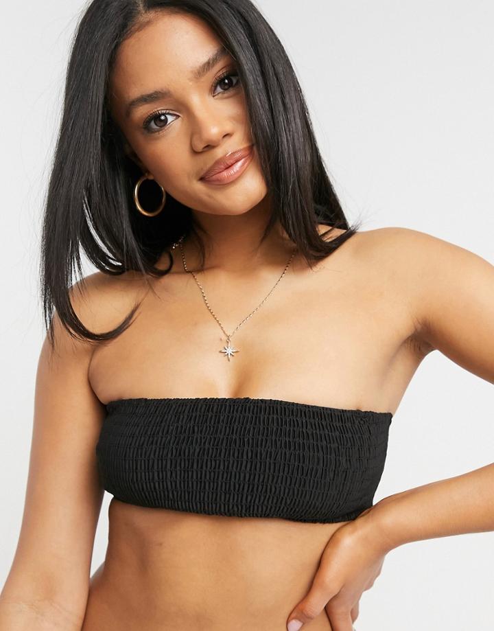 & Other Stories Smocked Bandeau Bikini Top In Black
