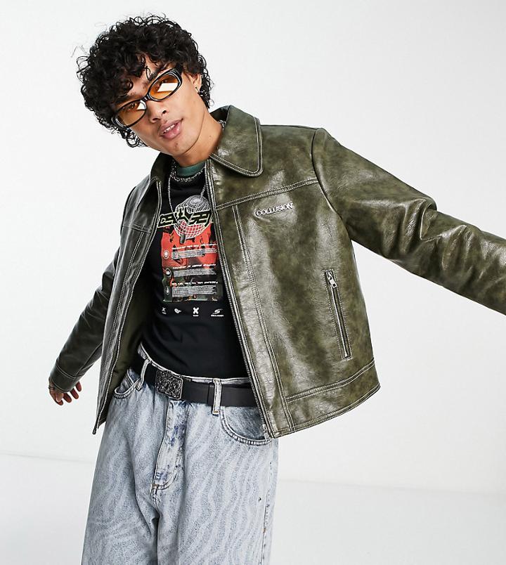Collusion Pu Western Jacket In Green