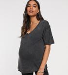 Asos Design Maternity T-shirt With Raw Seams And V-neck In Washed Charcoal