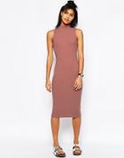Asos Sleeveless Chunky Rib Midi Bodycon Dress - Red