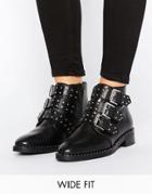 Asos Asher Wide Fit Leather Flat Ankle Boots - Black