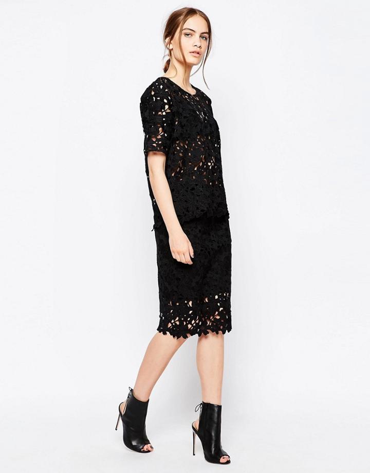Just Female Round Lace Trim Skirt - Black