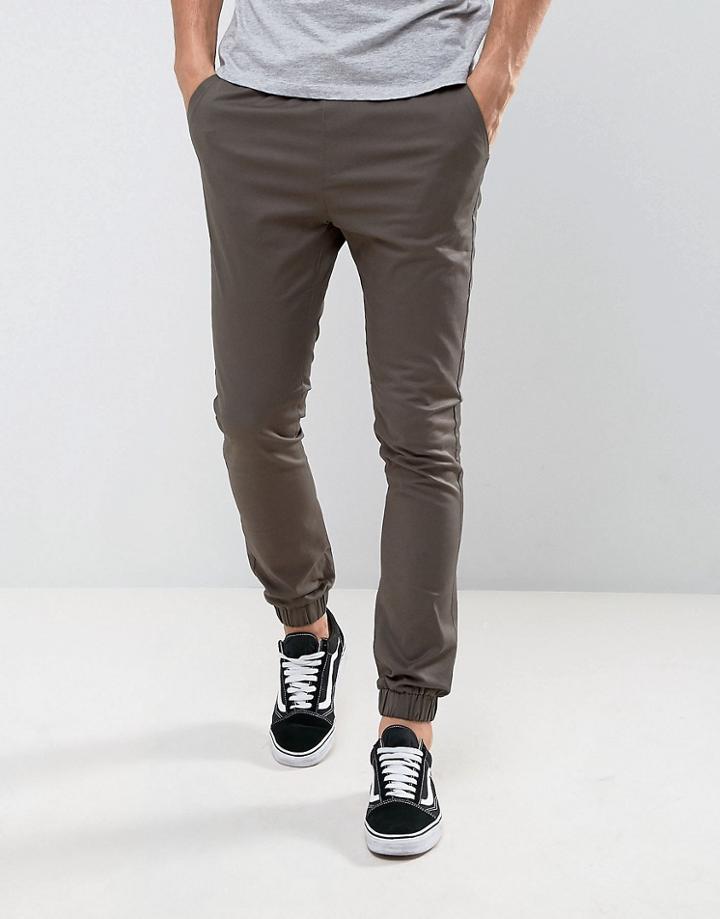 Asos Skinny Woven Joggers In Dark Khaki - Green