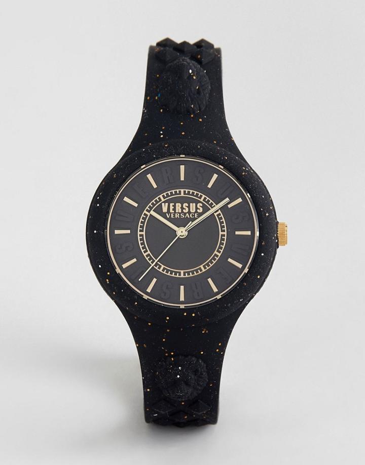 Versus Versace Spoq16 Fire Island Glitter Silicone Watch In Black - Black