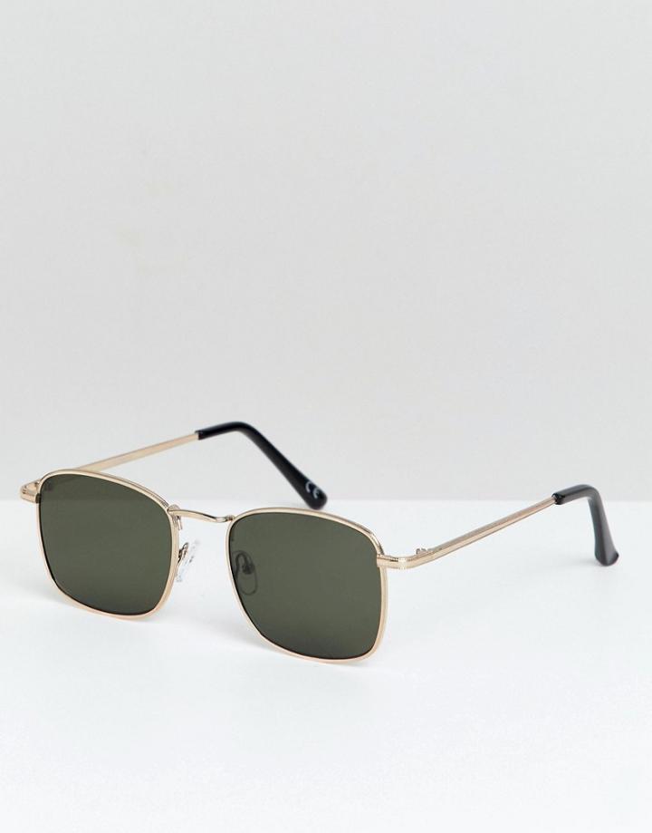 Asos Design Square Sunglasses In Gold With Smoke Lens - Gold