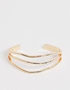 Asos Design Cuff Bracelet In Hammered Triple Row Design In Gold Tone - Gold