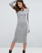 Miss Selfridge Cross Front Knitted Midi Dress - Gray