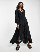 Topshop Embroidered Hem Maxi Dress In Black