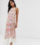 True Violet Hi Neck Maxi Trapeze Dress-multi