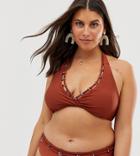 Simply Be Halterneck Bikini Top With Ring Detail In Rust-red