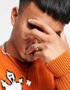 Asos Design Halloween Signet Ring With Pumpkin Design In Gold Tone